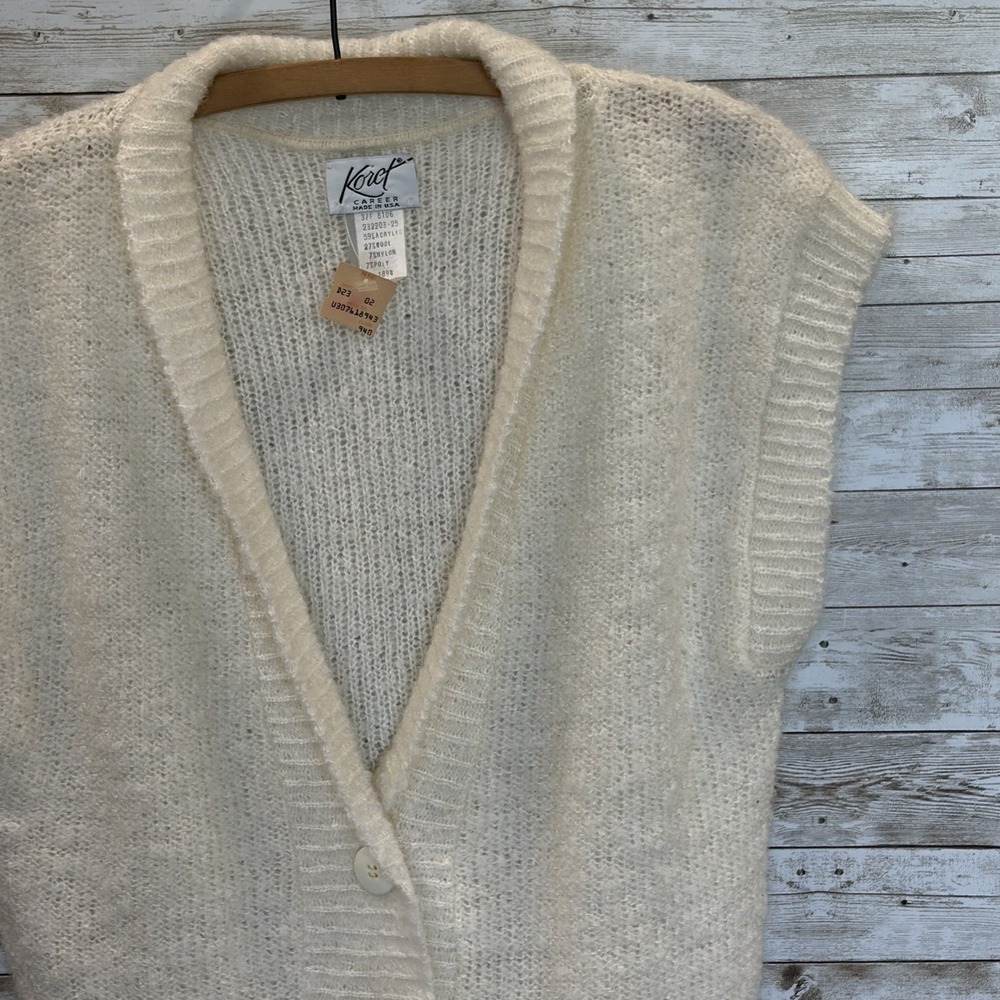 NWT Vtg 90s Koret Womens M Cardigan Sweater Vest Ivory Wool Blend Minimalist USA